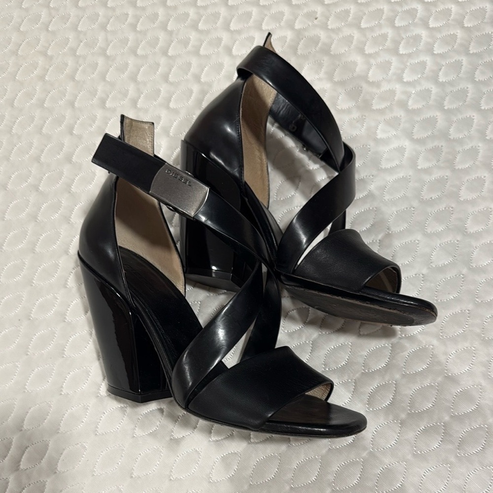 Diesel Black Strappy Block Heel Heels size 38